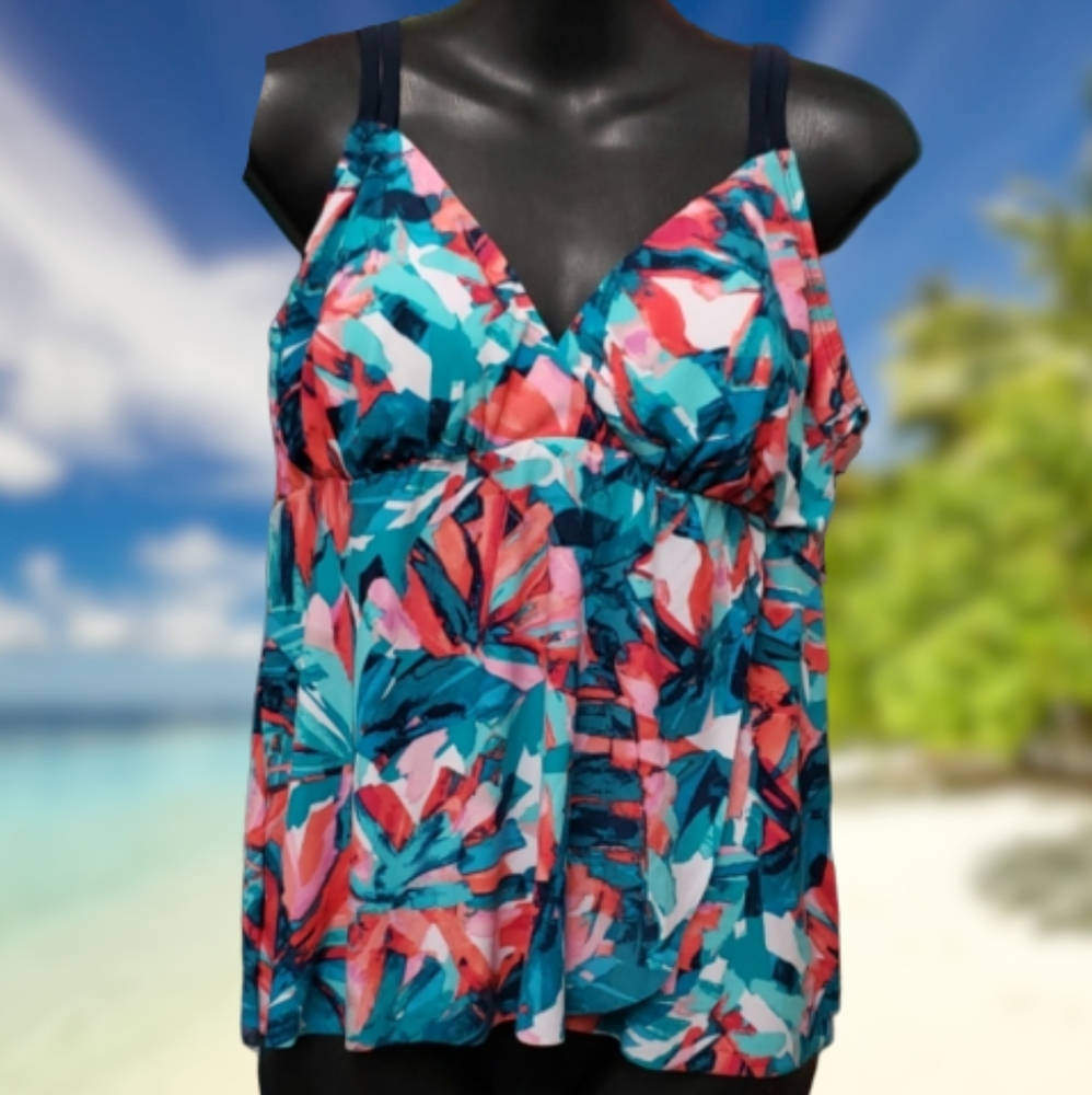 New coastal blue multicolor  Large tankini top